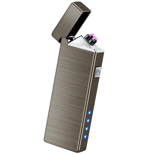 LcFun Fathers Day Dad Gifts, Electric Lighter USB Rechargeable Windproof Flameless Plasma Dual Arc Lighter Small Metal Pocket Lighters for Camping, Birthday Gifts for Men Husband (Nickel Brushed)